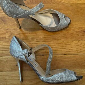 Jimmy Choo silver peep toe d'orsay strappy heel